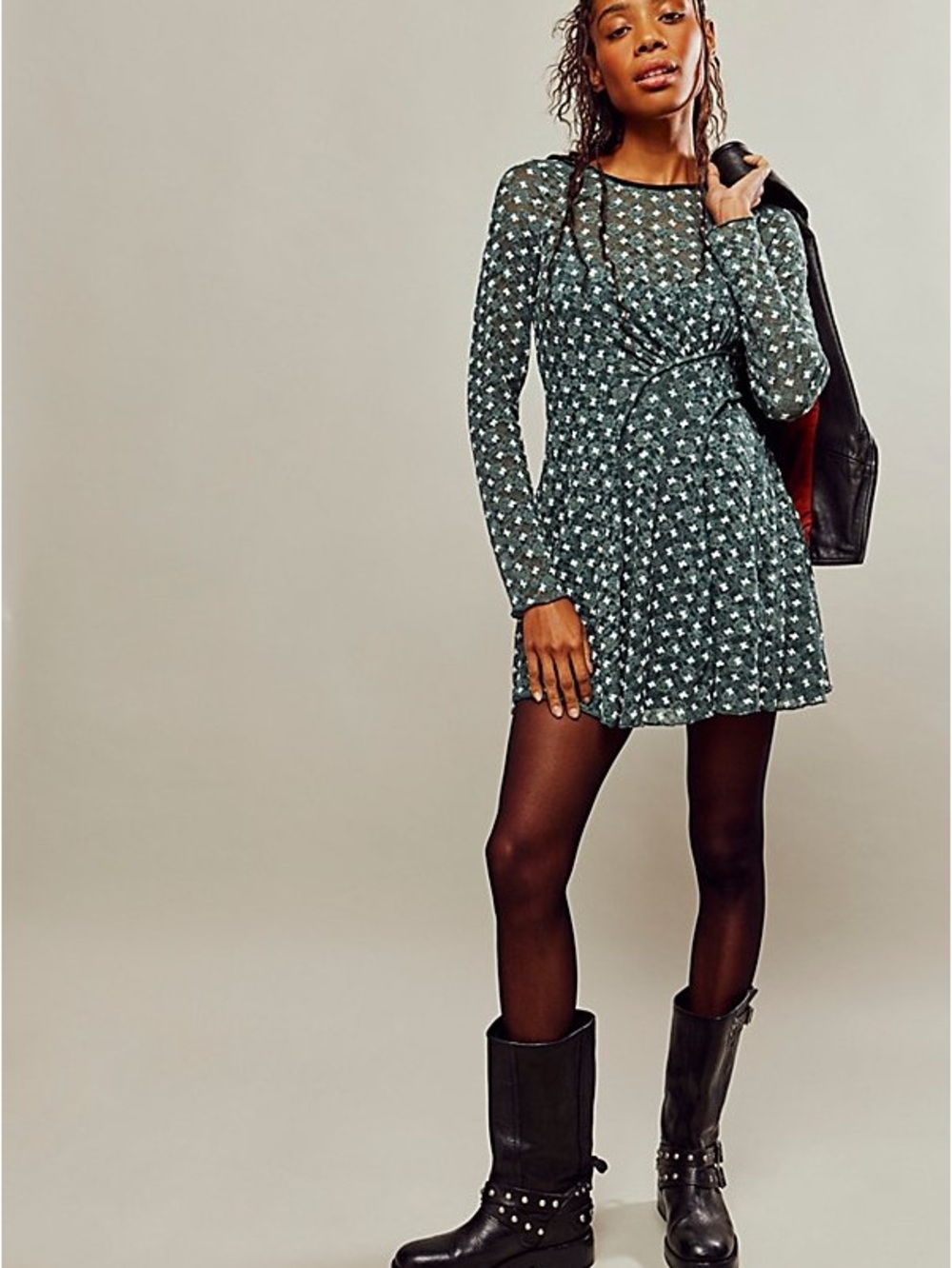 Free People Green Floral Mesh Mini Dress Size Small